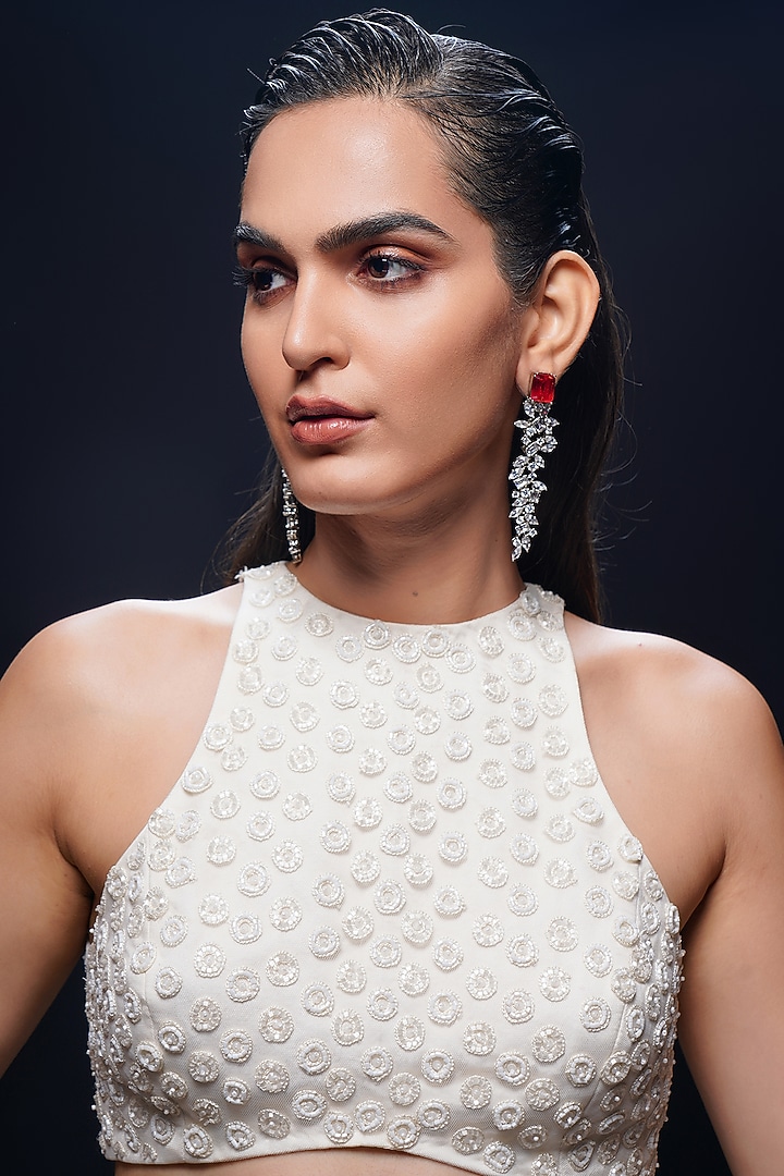 Ivory Bemberg Satin Abstract Cutwork Wedding Lehenga Set by ASHUTOSH JOSHI at Pernia's Pop Up Shop