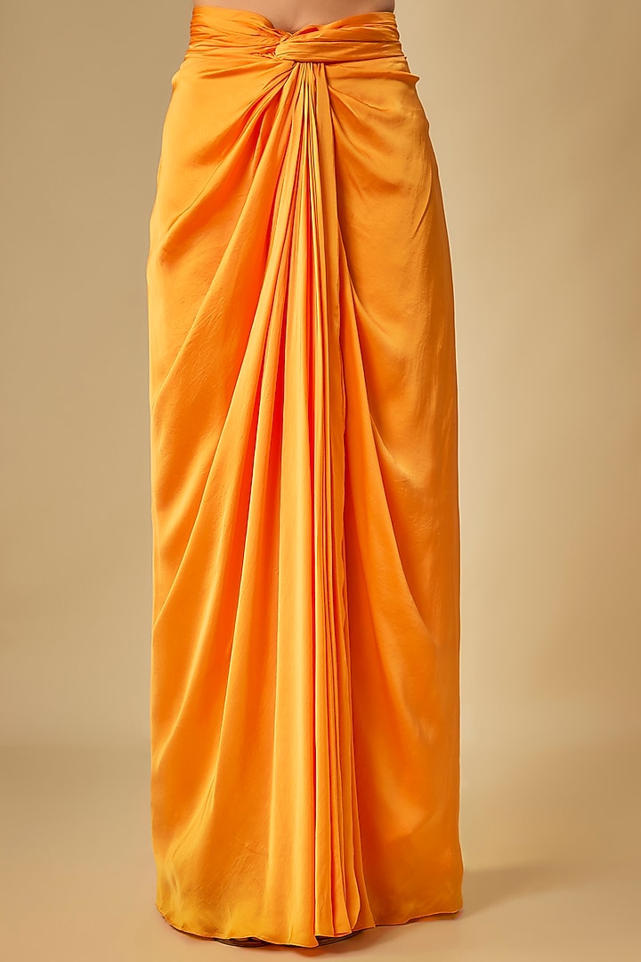 Orange & Gold Bemberg Satin Knotted Skirt Set by ASHUTOSH JOSHI at Pernia's Pop Up Shop