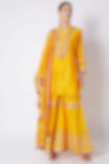 Yellow Embroidered Tunic Set by ASAL By Abu Sandeep