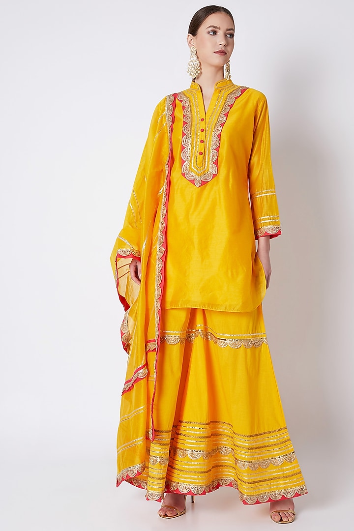 Yellow Embroidered Tunic Set by ASAL By Abu Sandeep