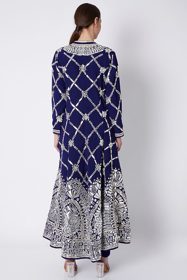 Navy Blue Embroidered Flared Kurta Set by ASAL By Abu Sandeep at Pernia's Pop Up Shop