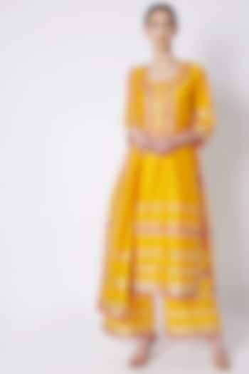 Yellow Gota Embroidered Kurta Set by ASAL By Abu Sandeep