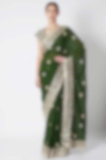 Emerald Green Embroidered Saree Set by ASAL By Abu Sandeep