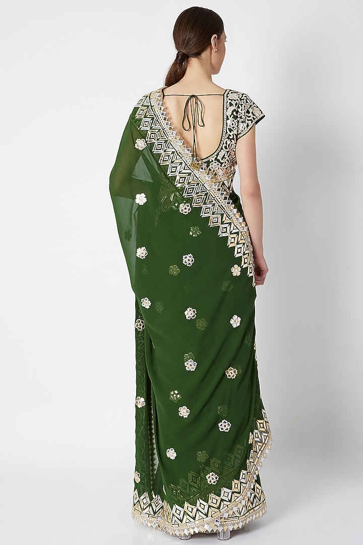 Emerald Green Embroidered Reception Saree Set by ASAL By Abu Sandeep at Pernia's Pop Up Shop