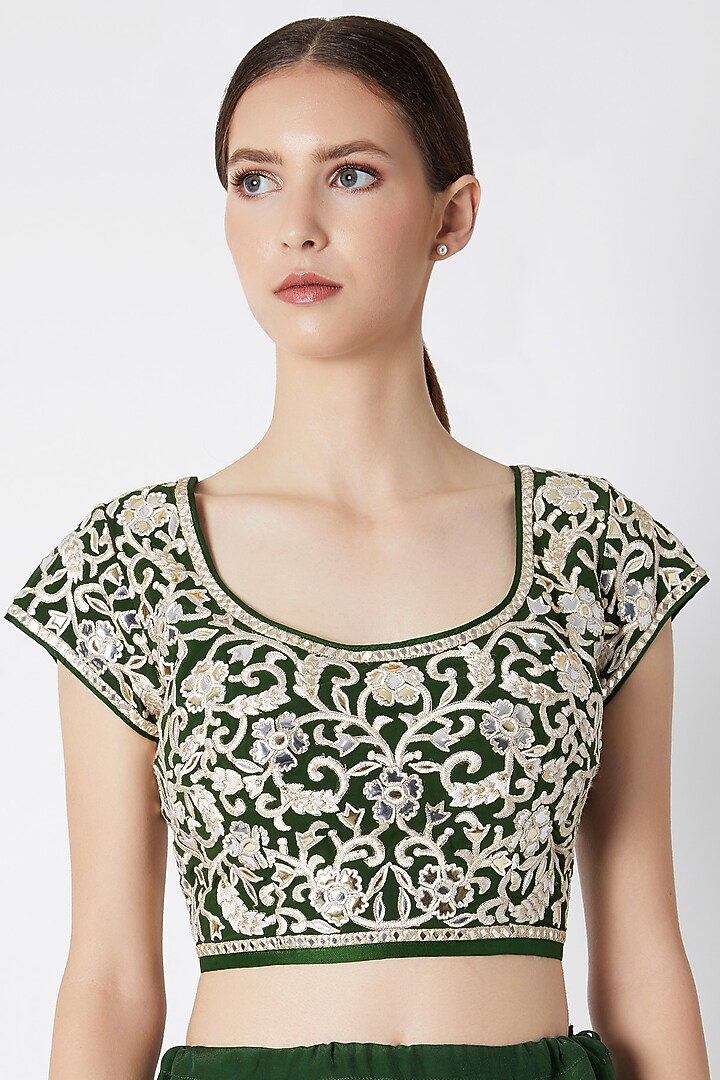 Emerald Green Embroidered Reception Saree Set by ASAL By Abu Sandeep at Pernia's Pop Up Shop