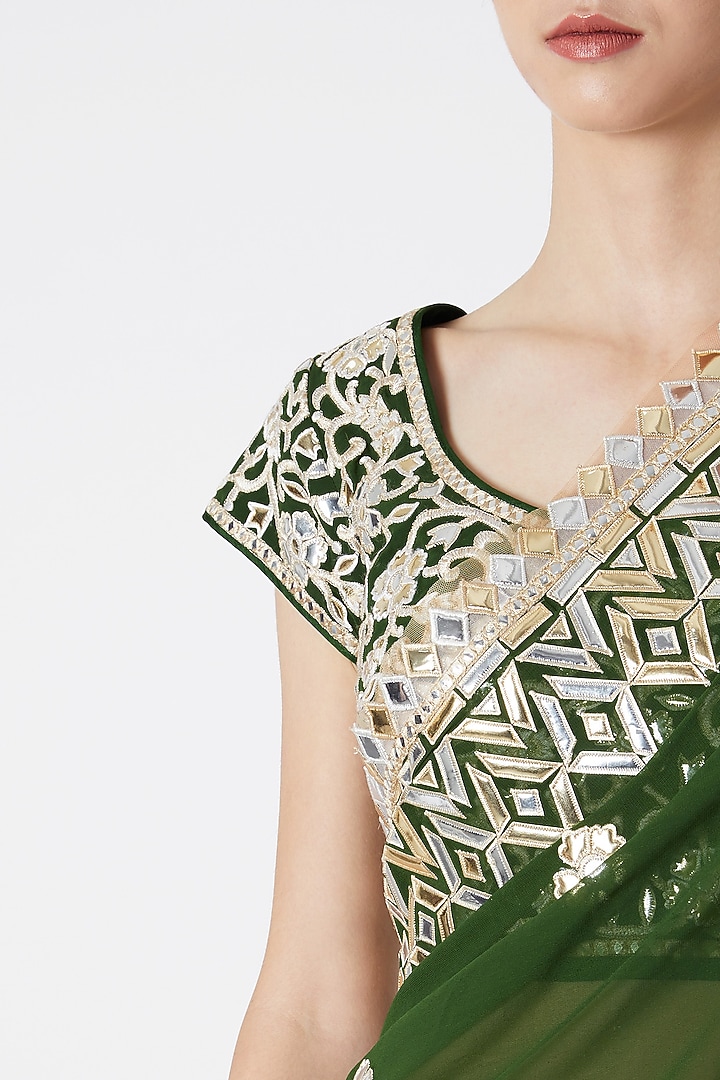 Emerald Green Embroidered Reception Saree Set by ASAL By Abu Sandeep at Pernia's Pop Up Shop