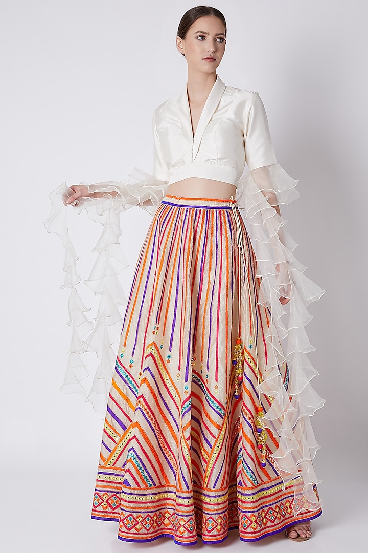 Off-White Concept Blouse With Embroidered Lehenga Set by ASAL By Abu Sandeep