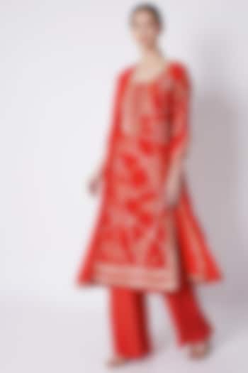 Red Embroidered Kurta Set by ASAL By Abu Sandeep