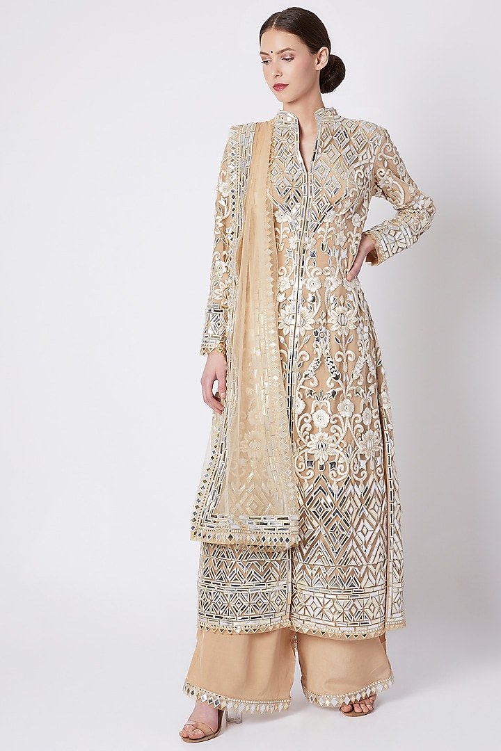 Beige & Off White Embroidered Kurta Set by ASAL By Abu Sandeep