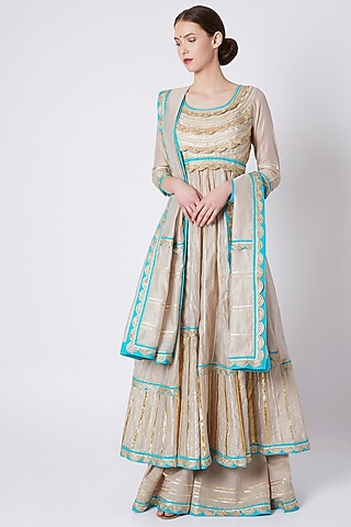 Grey Gota Embroidered Anarkali Set by ASAL By Abu Sandeep