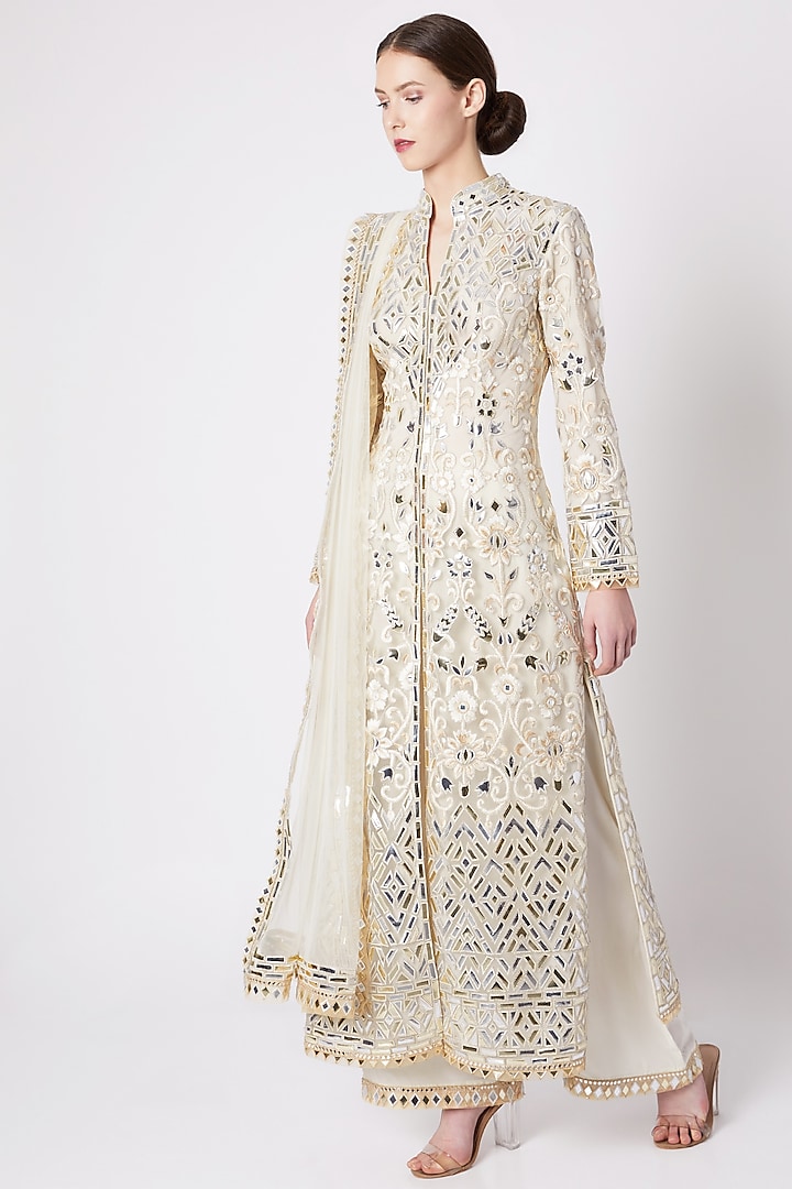 Off White Embroidered Sherwani Set by ASAL By Abu Sandeep