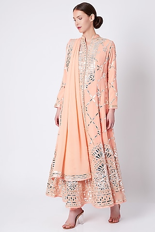 Peach Embroidered Kurta Set by ASAL By Abu Sandeep