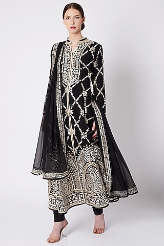 Black Embroidered Kurta Set by ASAL By Abu Sandeep
