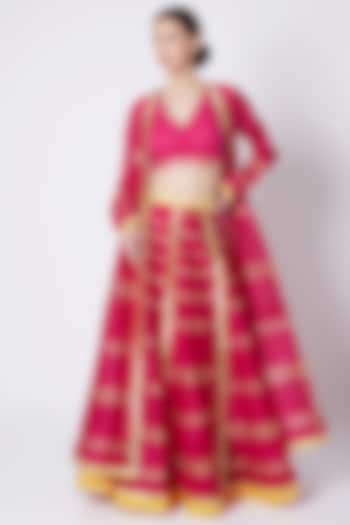 Fuchsia Pink Embroidered Lehenga Set by ASAL By Abu Sandeep