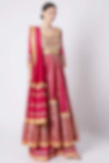Fuchsia Pink Embroidered Anarkali Set by ASAL By Abu Sandeep
