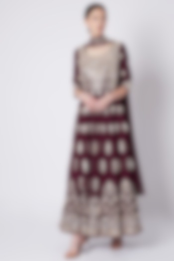 Maroon Embroidered Anarkali Set by ASAL By Abu Sandeep at Pernia's Pop Up Shop