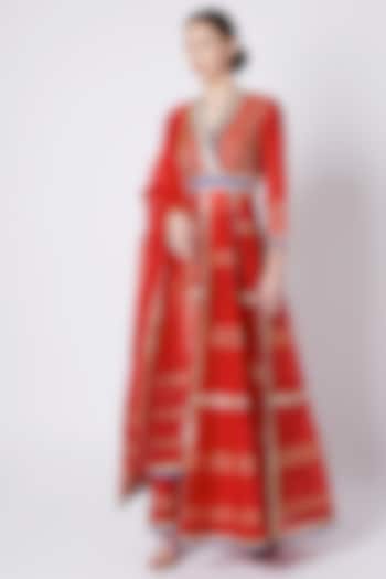 Red Gota Embroidered Anarkali Set by ASAL By Abu Sandeep