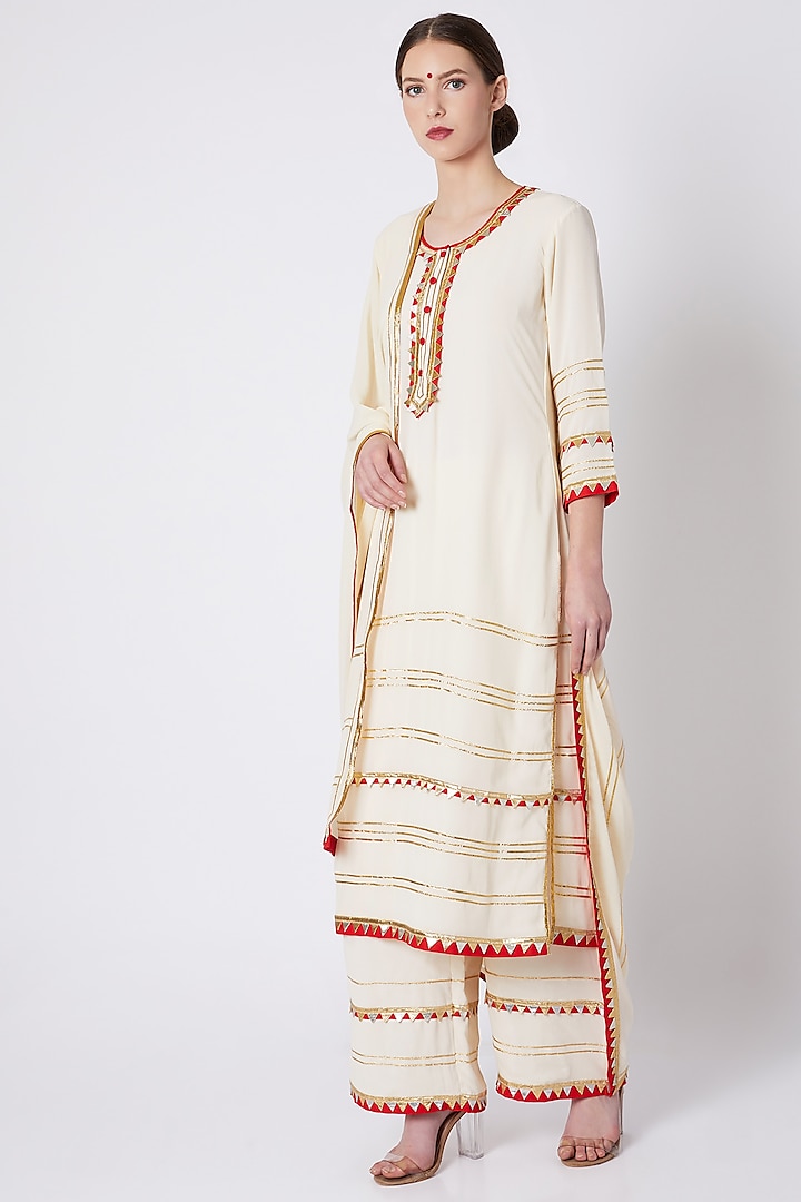 White Gota Embroidered Kurta Set by ASAL By Abu Sandeep