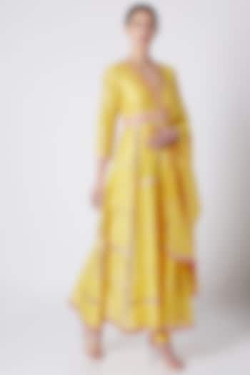 Yellow Embroidered Anarkali Set by ASAL By Abu Sandeep