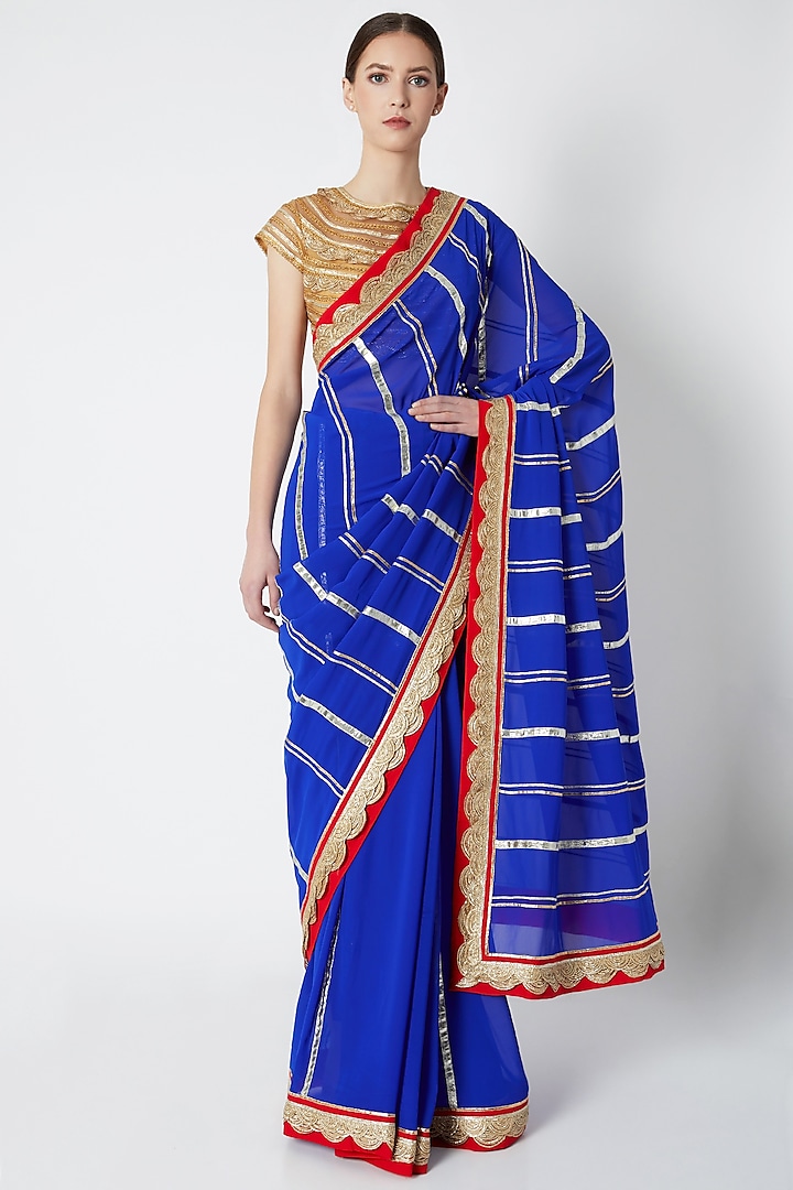 Royal Blue Embroidered Saree Set by ASAL By Abu Sandeep