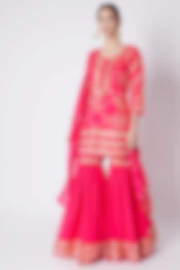 Pink Embroidered Gharara Set by ASAL By Abu Sandeep