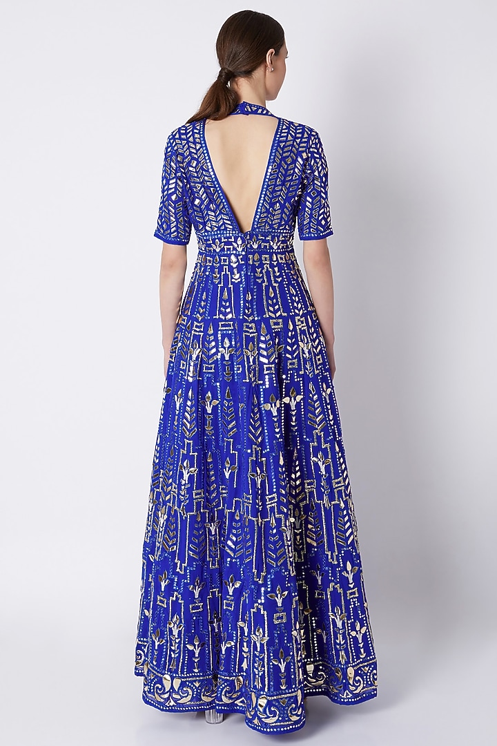 Royal Blue Embroidered Bridal Anarkali Set by ASAL By Abu Sandeep at Pernia's Pop Up Shop