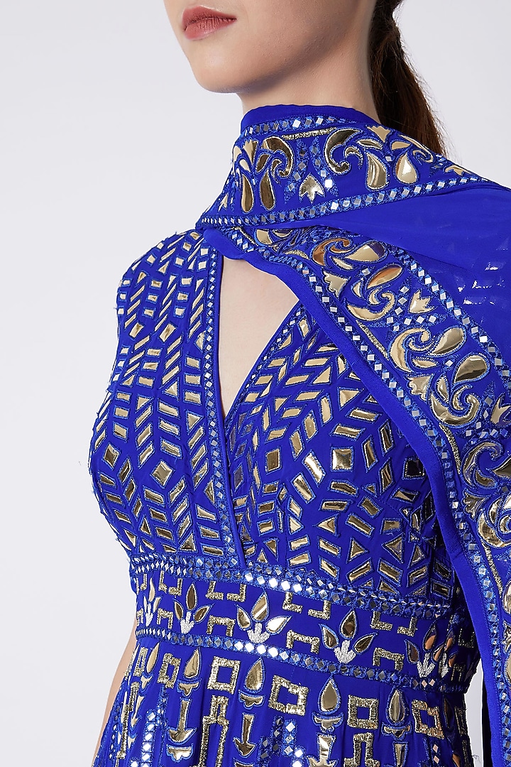 Royal Blue Embroidered Bridal Anarkali Set by ASAL By Abu Sandeep at Pernia's Pop Up Shop