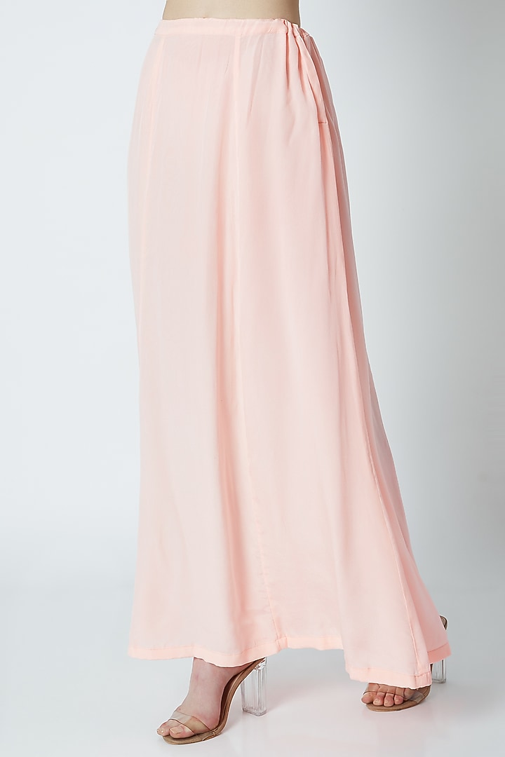Peach Blended Georgette Ruffled Reception Saree Set by ASAL By Abu Sandeep at Pernia's Pop Up Shop