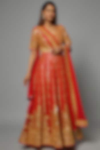 Scarlet Red Georgette Embroidered Anarkali Set by ASAL By Abu Sandeep