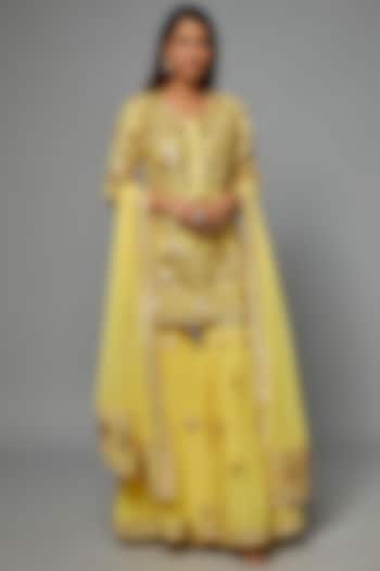 Yellow Georgette Gharara Set by ASAL By Abu Sandeep