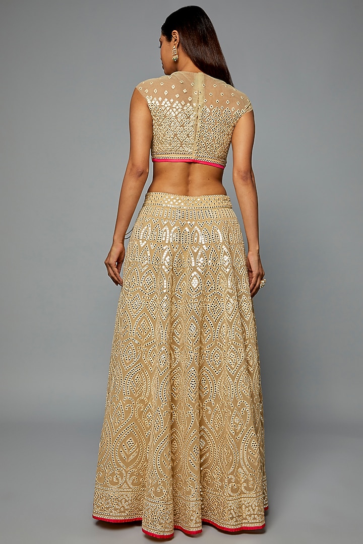 Beige Georgette Embellished Bridal Lehenga Set by ASAL By Abu Sandeep at Pernia's Pop Up Shop