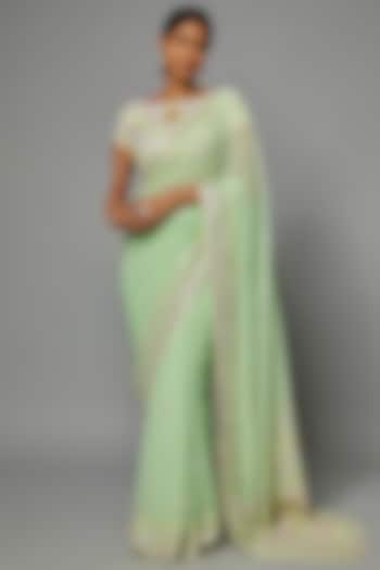Mint Green Georgette Embroidered Saree Set by ASAL By Abu Sandeep