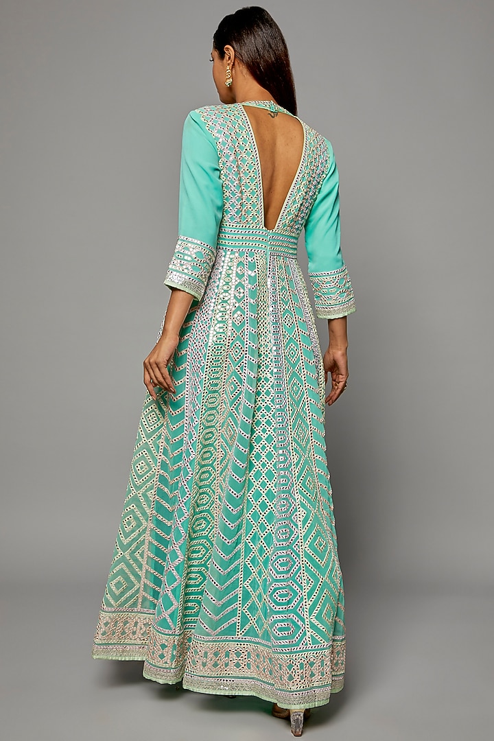 Sky Blue Georgette Embroidered Bridal Anarkali Set by ASAL By Abu Sandeep at Pernia's Pop Up Shop