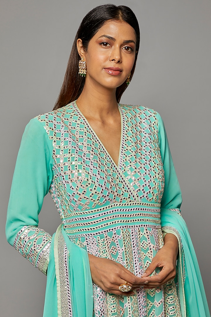 Sky Blue Georgette Embroidered Bridal Anarkali Set by ASAL By Abu Sandeep at Pernia's Pop Up Shop