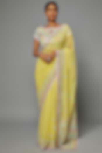 Yellow Georgette Embroidered Saree Set by ASAL By Abu Sandeep