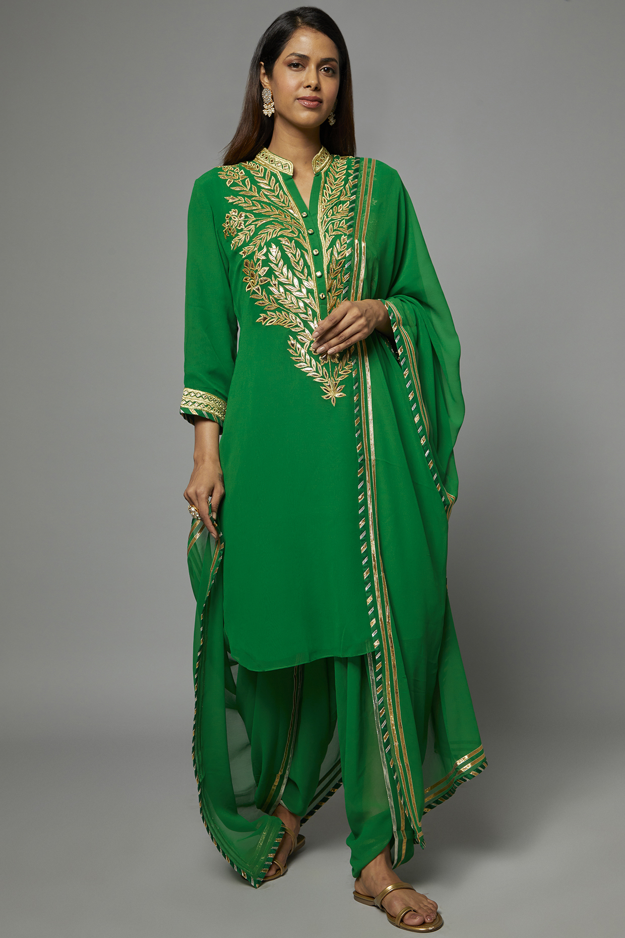 Green Georgette Embroidered Kurta Set by ASAL By Abu Sandeep at Pernia's Pop Up Shop