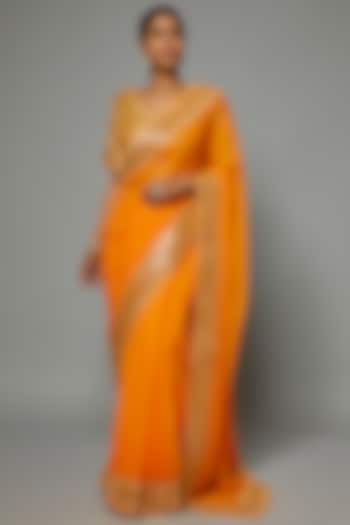 Orange Georgette Embroidered Saree Set by ASAL By Abu Sandeep