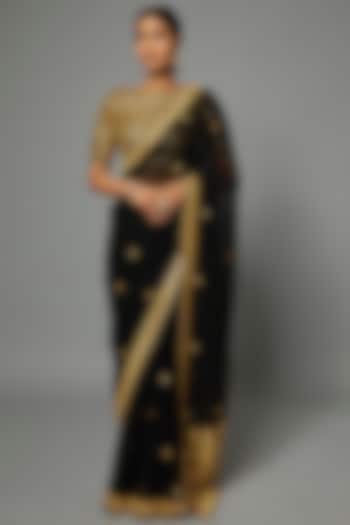 Black Georgette Embroidered Saree Set by ASAL By Abu Sandeep