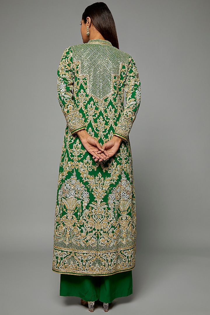 Green Georgette Embroidered Kurta Set by ASAL By Abu Sandeep at Pernia's Pop Up Shop