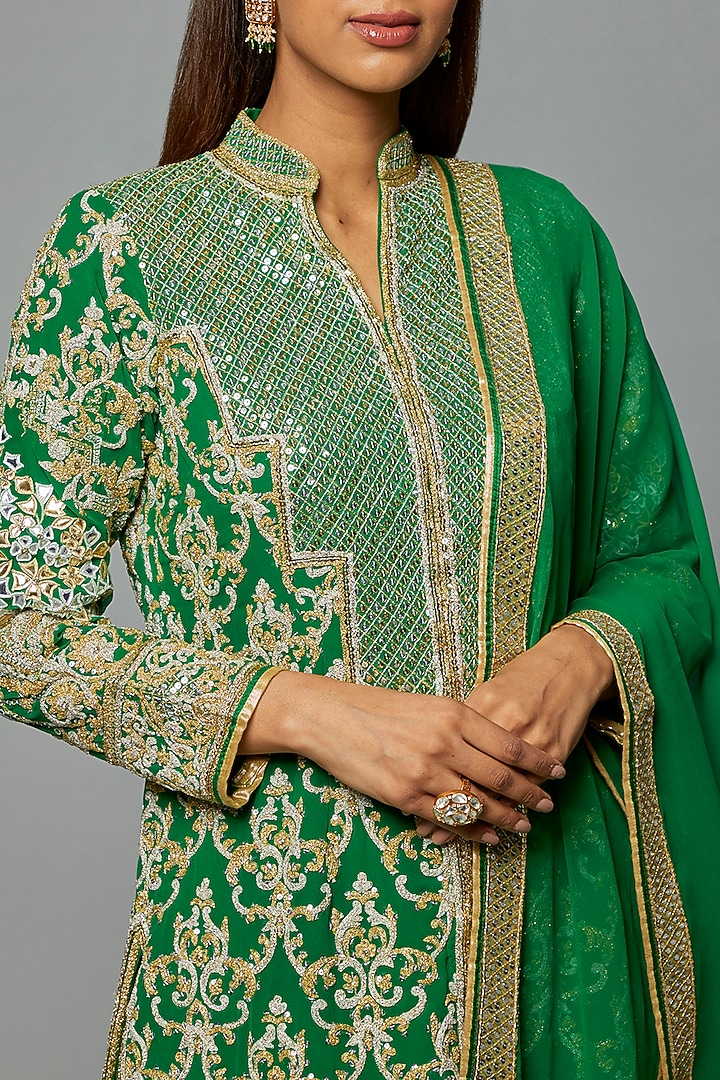 Green Georgette Embroidered Kurta Set by ASAL By Abu Sandeep at Pernia's Pop Up Shop