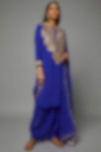 Royal Blue Embellished Kurta Set by ASAL By Abu Sandeep at Pernia's Pop Up Shop