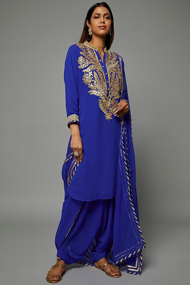 Royal Blue Embellished Kurta Set by ASAL By Abu Sandeep at Pernia's Pop Up Shop