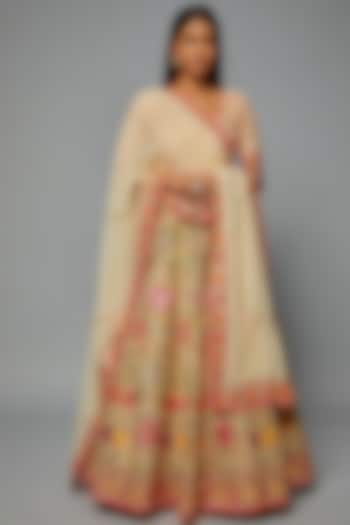 Beige Georgette Embellished Anarkali Set by ASAL By Abu Sandeep