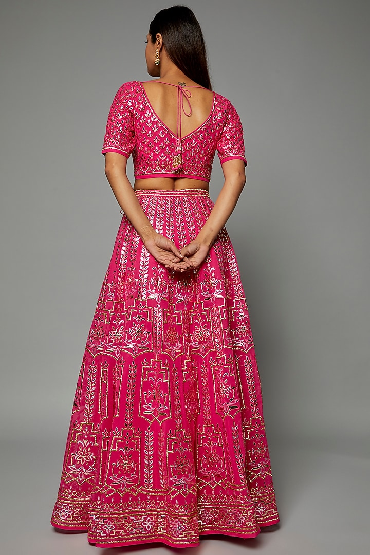 Fuchsia Georgette Embroidered Bridal Lehenga Set by ASAL By Abu Sandeep at Pernia's Pop Up Shop