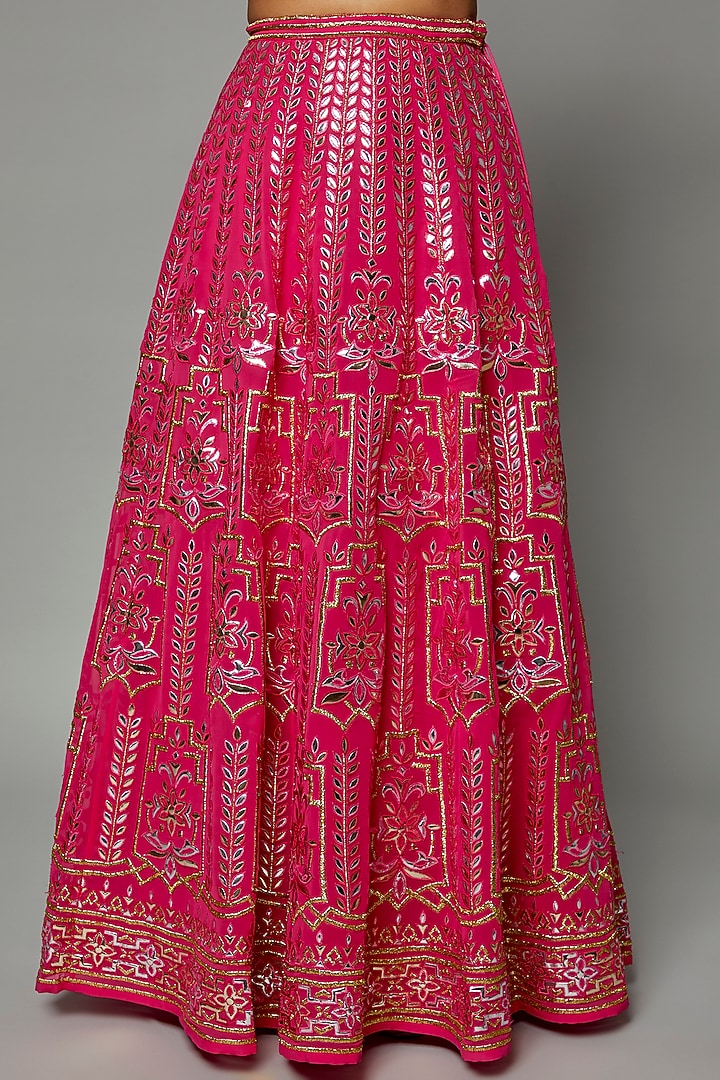 Fuchsia Georgette Embroidered Bridal Lehenga Set by ASAL By Abu Sandeep at Pernia's Pop Up Shop