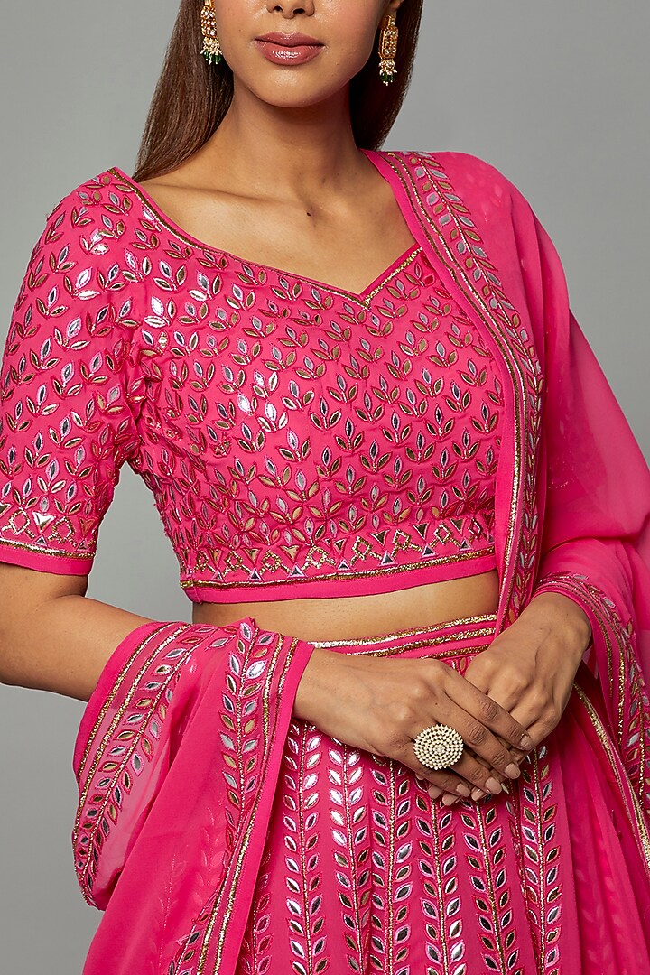 Fuchsia Georgette Embroidered Bridal Lehenga Set by ASAL By Abu Sandeep at Pernia's Pop Up Shop