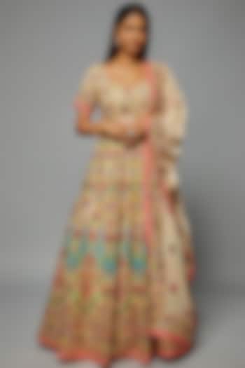 Multi-Colored Georgette Embroidered Anarkali Set by ASAL By Abu Sandeep