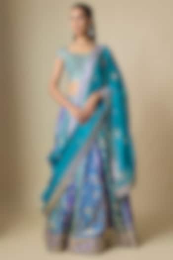 Blue Pure Silk Gota Bridal Lehenga Set by ASAL By Abu Sandeep at Pernia's Pop Up Shop