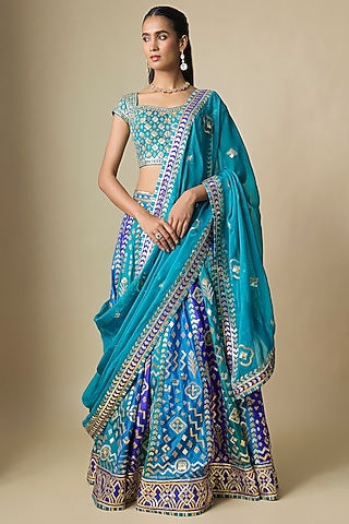 Blue Pure Silk Gota Lehenga Set by ASAL By Abu Sandeep