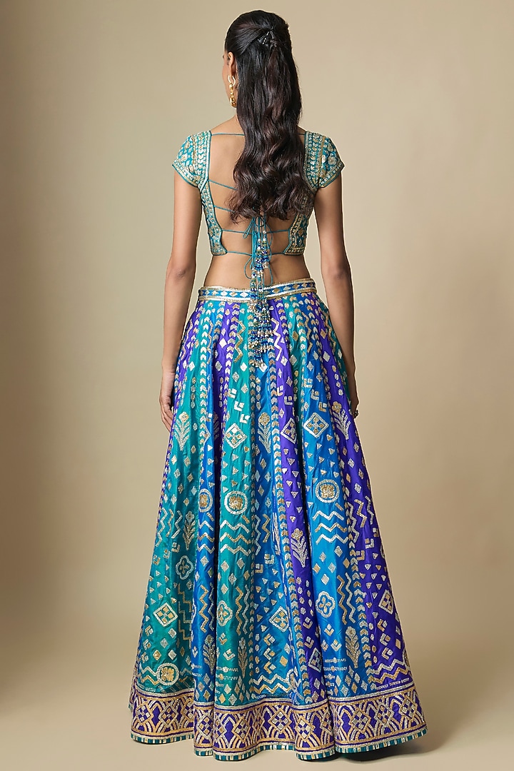 Blue Pure Silk Gota Bridal Lehenga Set by ASAL By Abu Sandeep at Pernia's Pop Up Shop